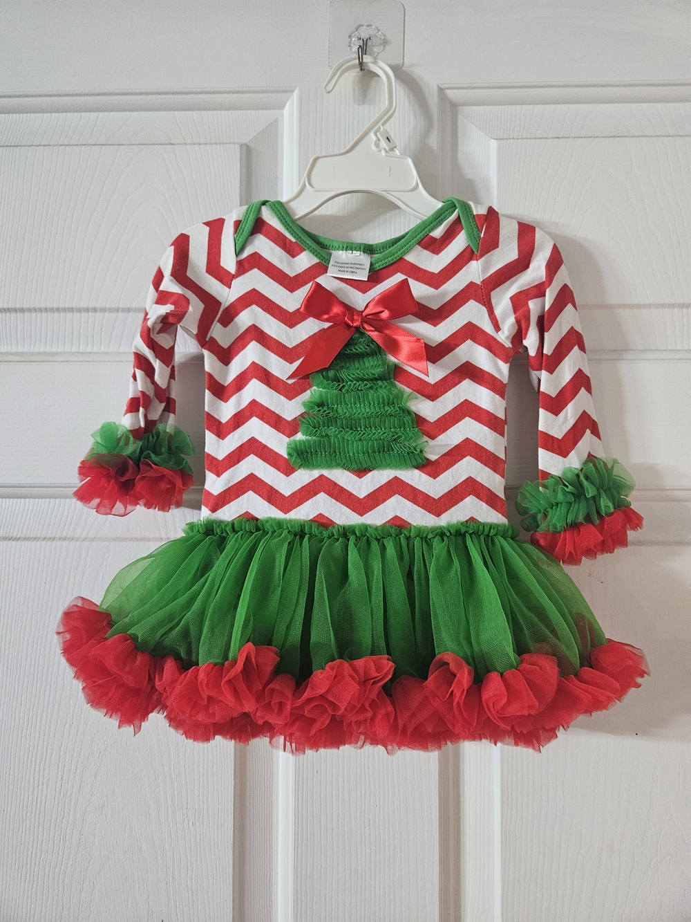 Source Unknown Red & Green Chevron Christmas Tree Tutu Dress for Kids